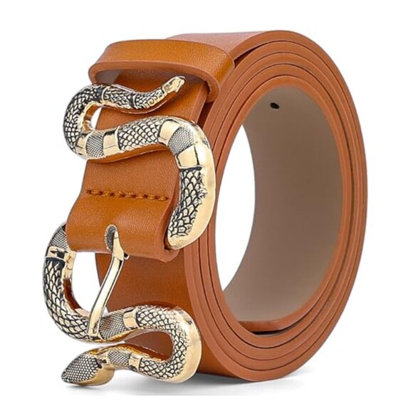 Leather Adjustable Western Snake Buckle Belt